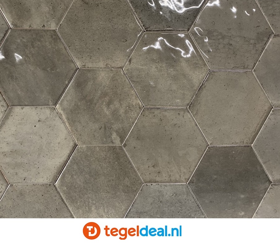 Hexagon wandtegels Ribesalbes Hope ESPRESSO glans, 15x17,3 cm